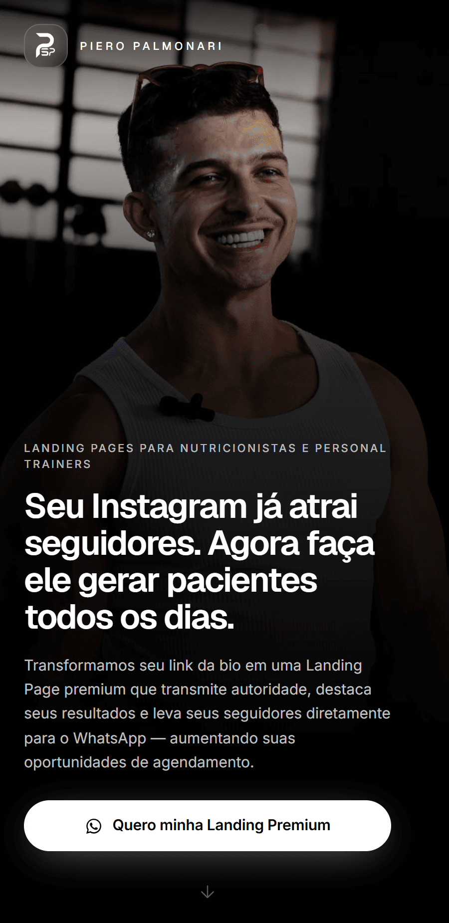 Prévia da Landing Page premium: foto do profissional, headline e botão que leva ao WhatsApp.